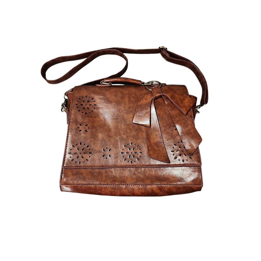 Ecosusi Messenger Bag Brown Bow Laser Cut Floral Satchel Briefcase Laptop 12x13